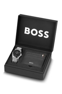 Principle watch and card holder gift set, Silver tone