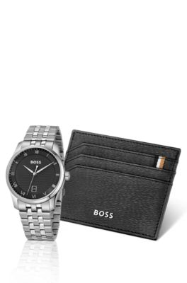 BOSS - Principle watch and card holder gift set - Silver tone