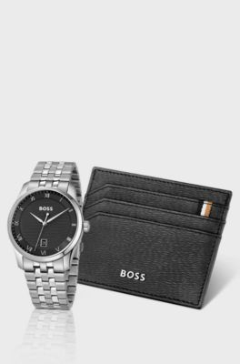 Principle watch and card holder gift set, Silver tone