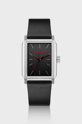 #Steeze rectangular stainless-steel watch with black dial, Black
