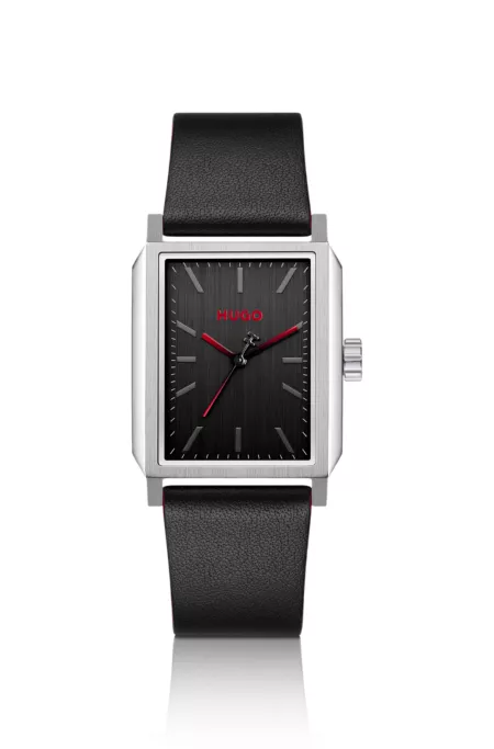#Steeze rectangular stainless-steel watch with black dial