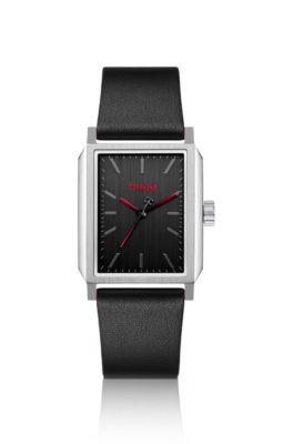 #Steeze rectangular stainless-steel watch with black dial