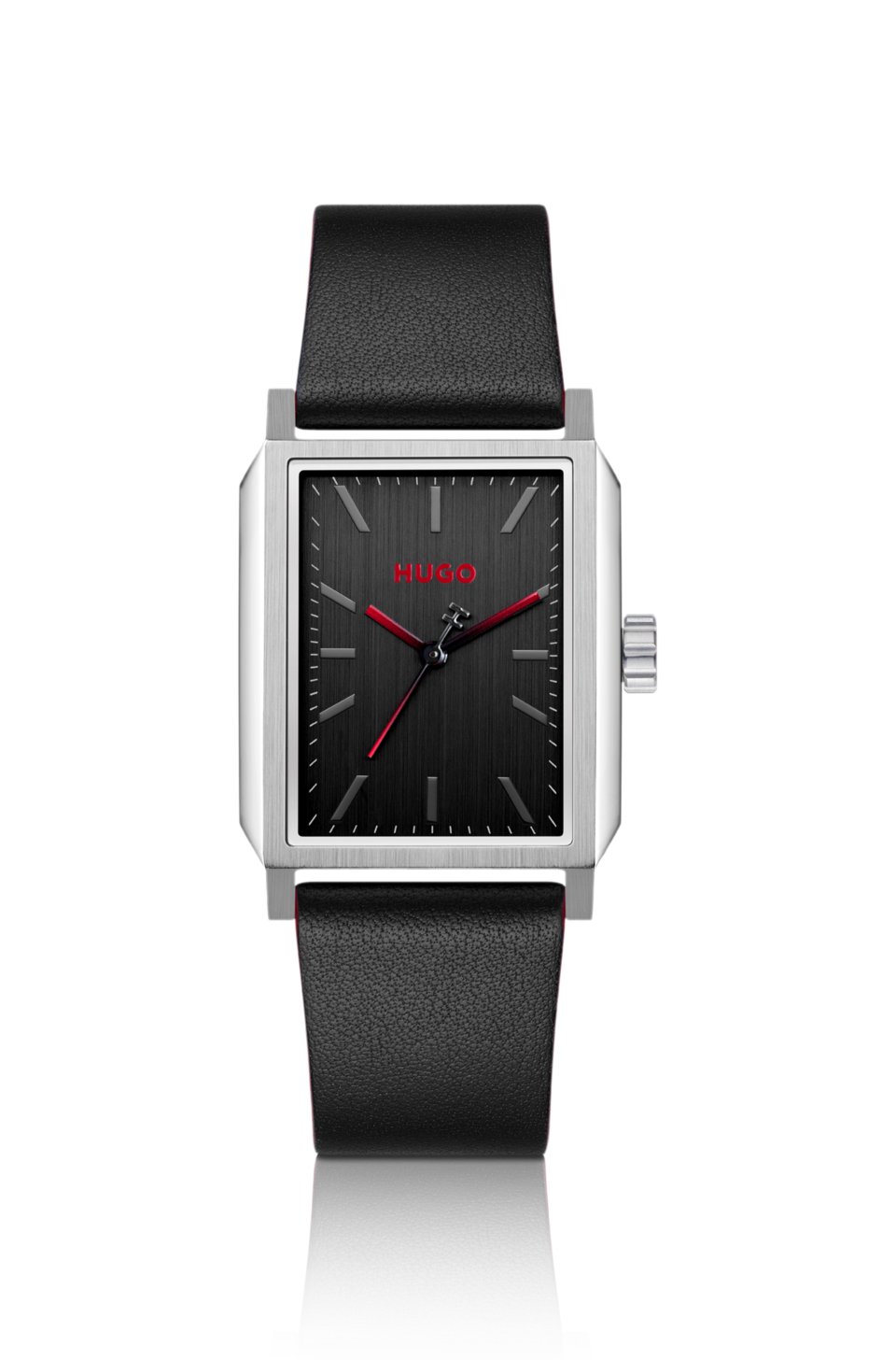 #Steeze rectangular stainless-steel watch with black dial