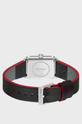 #Steeze rectangular stainless-steel watch with black dial, Black