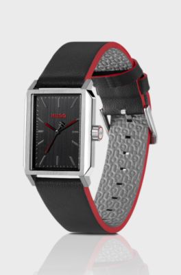 #Steeze rectangular stainless-steel watch with black dial, Black