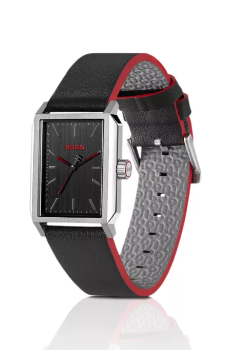 #Steeze rectangular stainless-steel watch with black dial