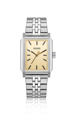Rectangular watch with a brushed gold-tone dial, Silberfarben