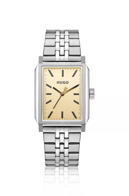 #Steeze rectangular watch with gold-tone dial