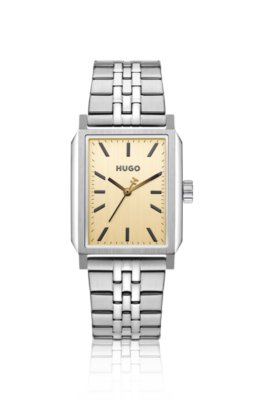 #Steeze rectangular watch with gold-tone dial