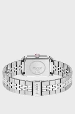 #Steeze rectangular watch with gold-tone dial, Silver tone