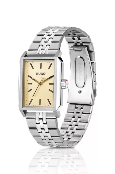 #Steeze rectangular watch with gold-tone dial
