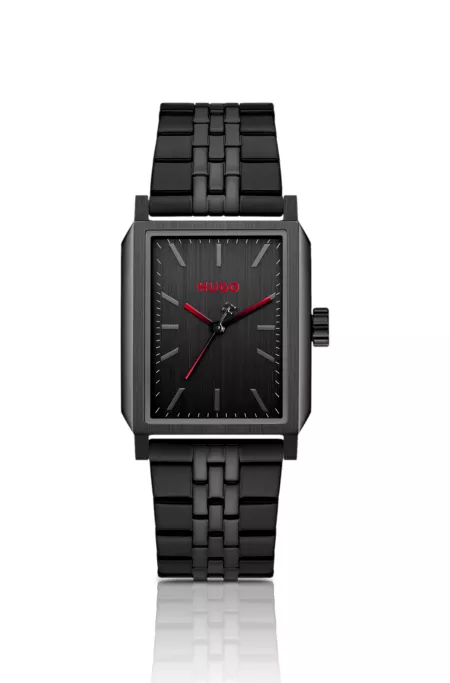 #Steeze rectangular black-plated watch with black dial