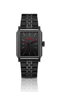 Rectangular stainless-steel watch with a brushed dial, Black