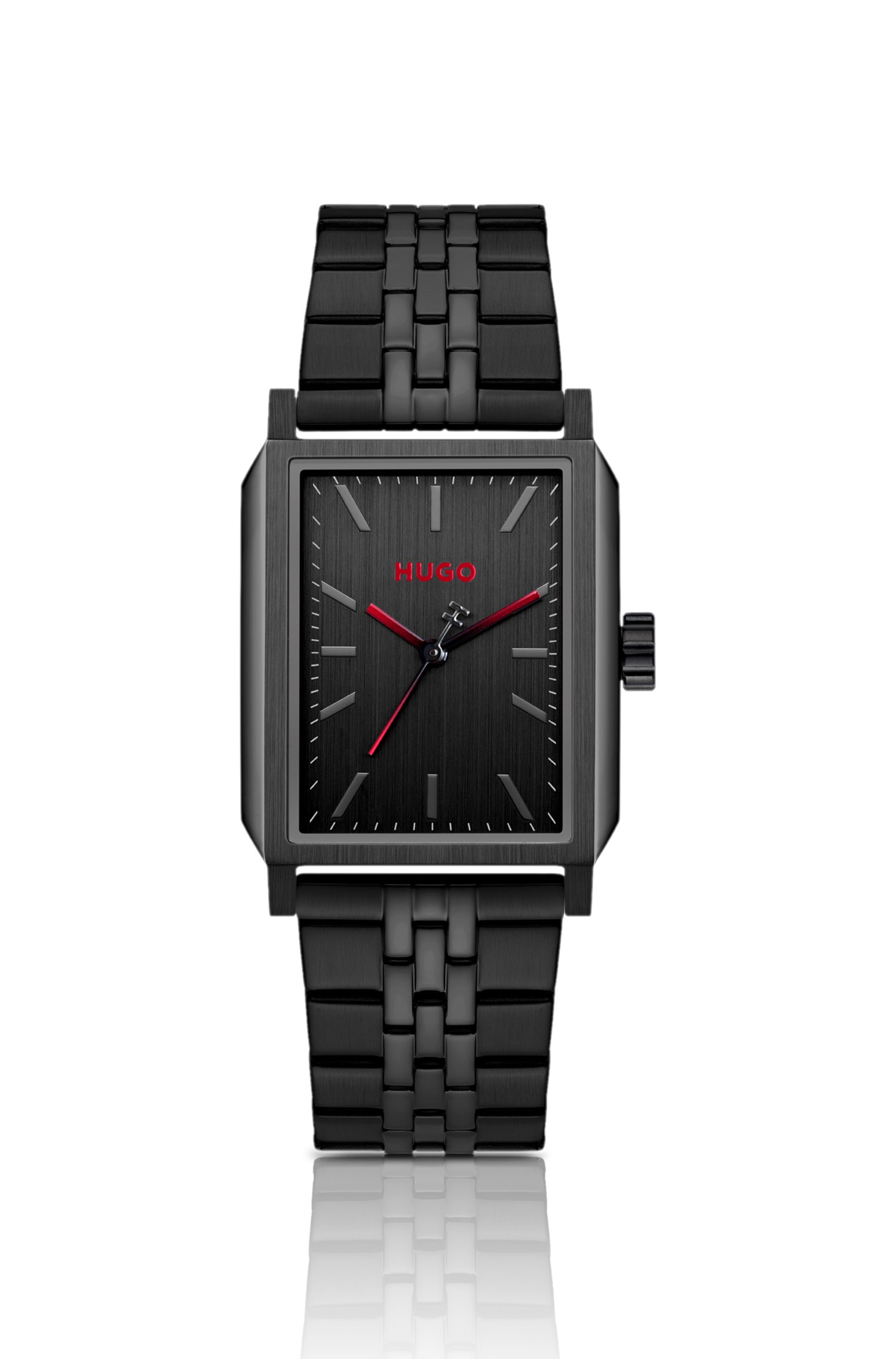 Hugo #Steeze rectangular black-plated watch with black dial klockor herr