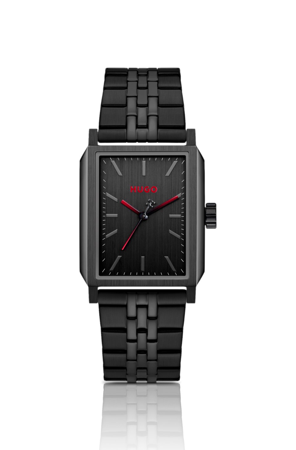 #Steeze rectangular black-plated watch with black dial