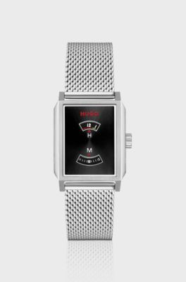 #Steeze Undercover stainless-steel watch with jump-hour dial, Silver tone