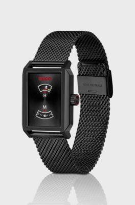 #Steeze Undercover black-plated watch with jump-hour dial, Black
