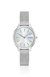 Crystal-accented stainless-steel watch with sunray dial, Zilverkleurig