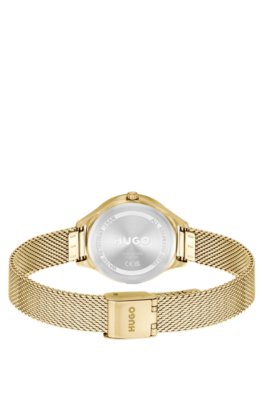 Hugo #Glossy light-gold-tone steel watch with crystal markers analoga klockor dam – bild 2