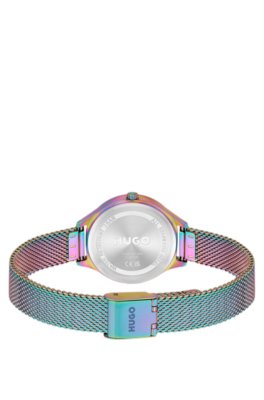 Hugo #Glossy iridescent-plated steel watch with crystal markers analoga klockor dam – bild 2