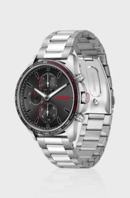 #Drift black-dial watch in stainless steel, Silver tone