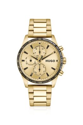Gold-tone multifunction watch with tachymeter bezel, Gold tone