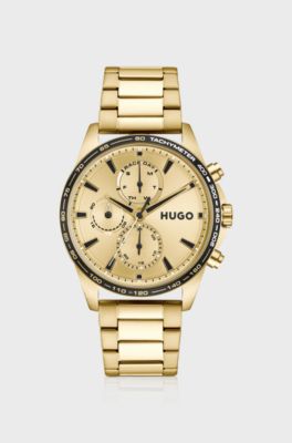 #Drift gold-tone watch with black tachymeter bezel, Gold tone