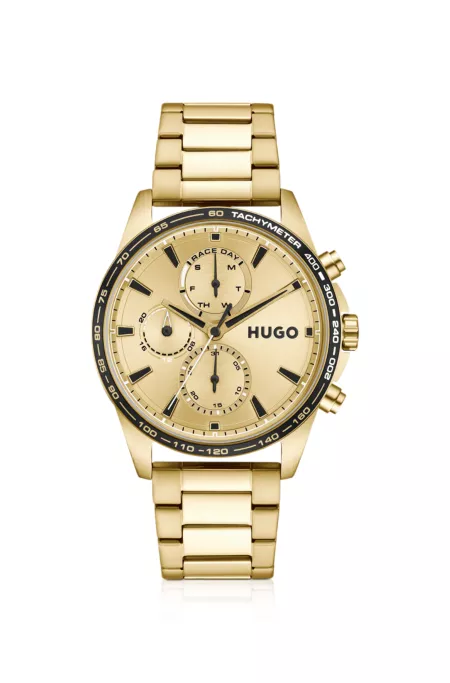 #Drift gold-tone watch with black tachymeter bezel