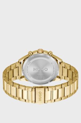 #Drift gold-tone watch with black tachymeter bezel, Gold tone