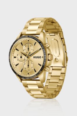 #Drift gold-tone watch with black tachymeter bezel, Gold tone