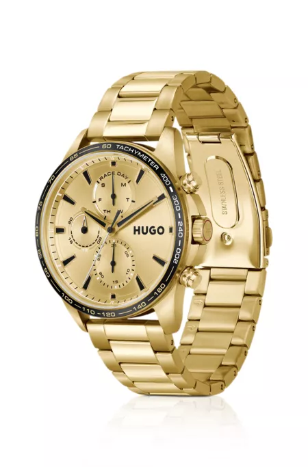 #Drift gold-tone watch with black tachymeter bezel