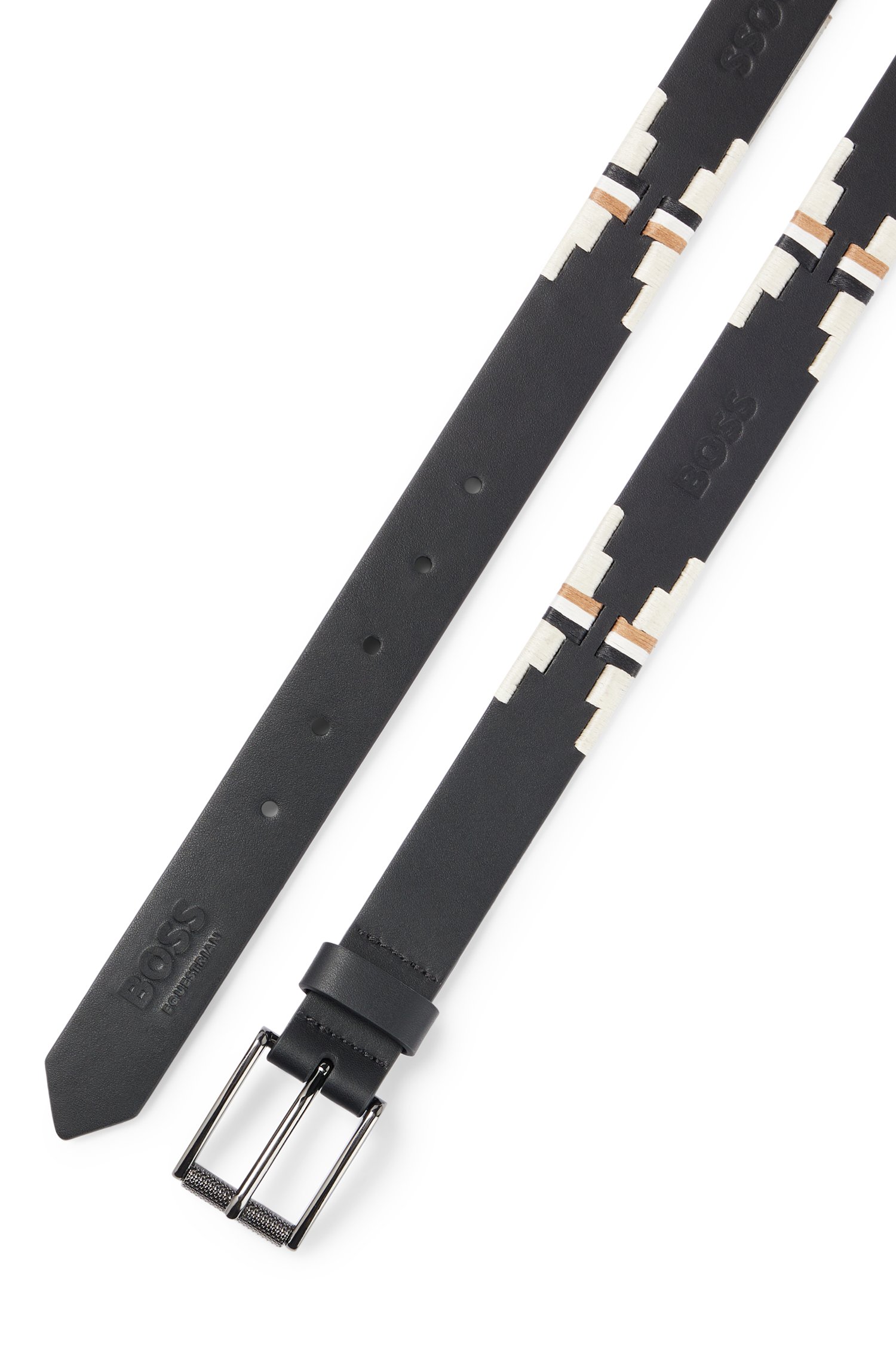 Boss Equestrian leather belt with hand-embroidered signature stripes skärp & hängslen herr – bild 4