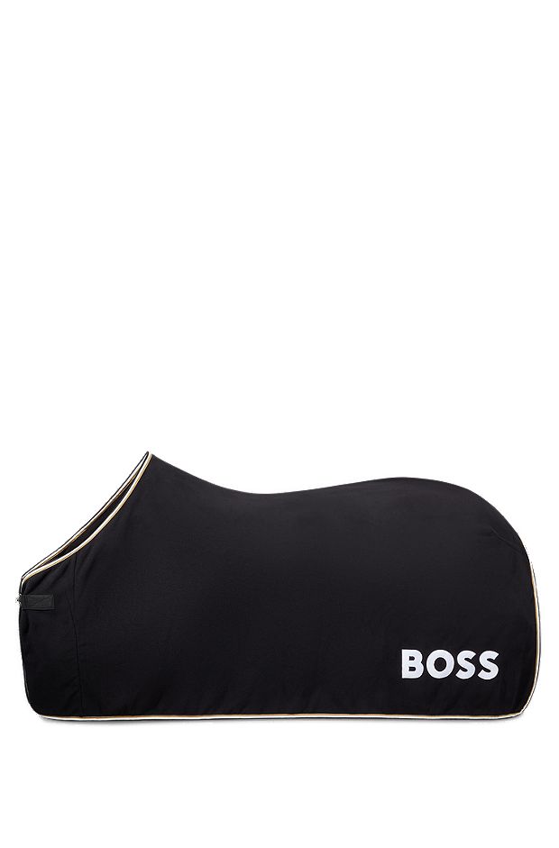 Reitsport-Abschwitzdecke aus schnell trocknendem Fleece mit kontrastfarbenem Logo, Schwarz