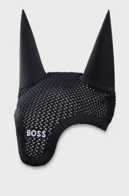 Equestrian crochet fly veil with contrast logo, Black