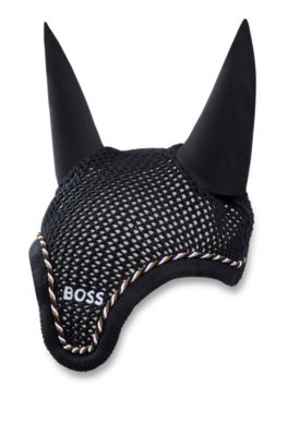 Equestrian crochet fly veil with signature-stripe edging, Black