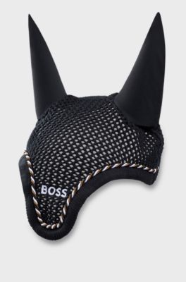Equestrian crochet fly veil with signature-stripe edging, Black
