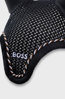 Equestrian crochet fly veil with signature-stripe edging, Black