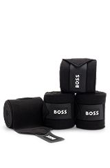 Equestrian circulation bandages with contrast branding and riptape closure, Black