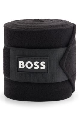 Equestrian circulation bandages with contrast branding and riptape closure, Black