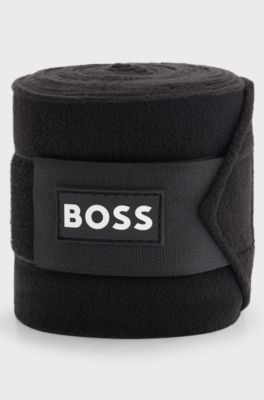 Equestrian circulation bandages with contrast branding and riptape closure, Black