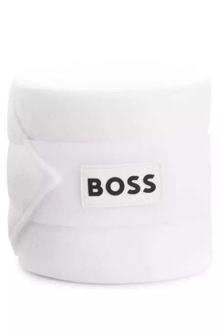 Equestrian circulation bandages with contrast branding and riptape closure