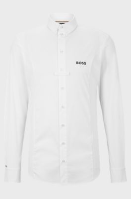Equestrian slim-fit show shirt in mixed materials, White
