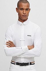 Equestrian slim-fit show shirt in mixed materials, White