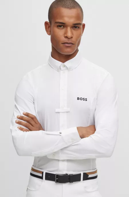 Equestrian slim-fit show shirt in mixed materials