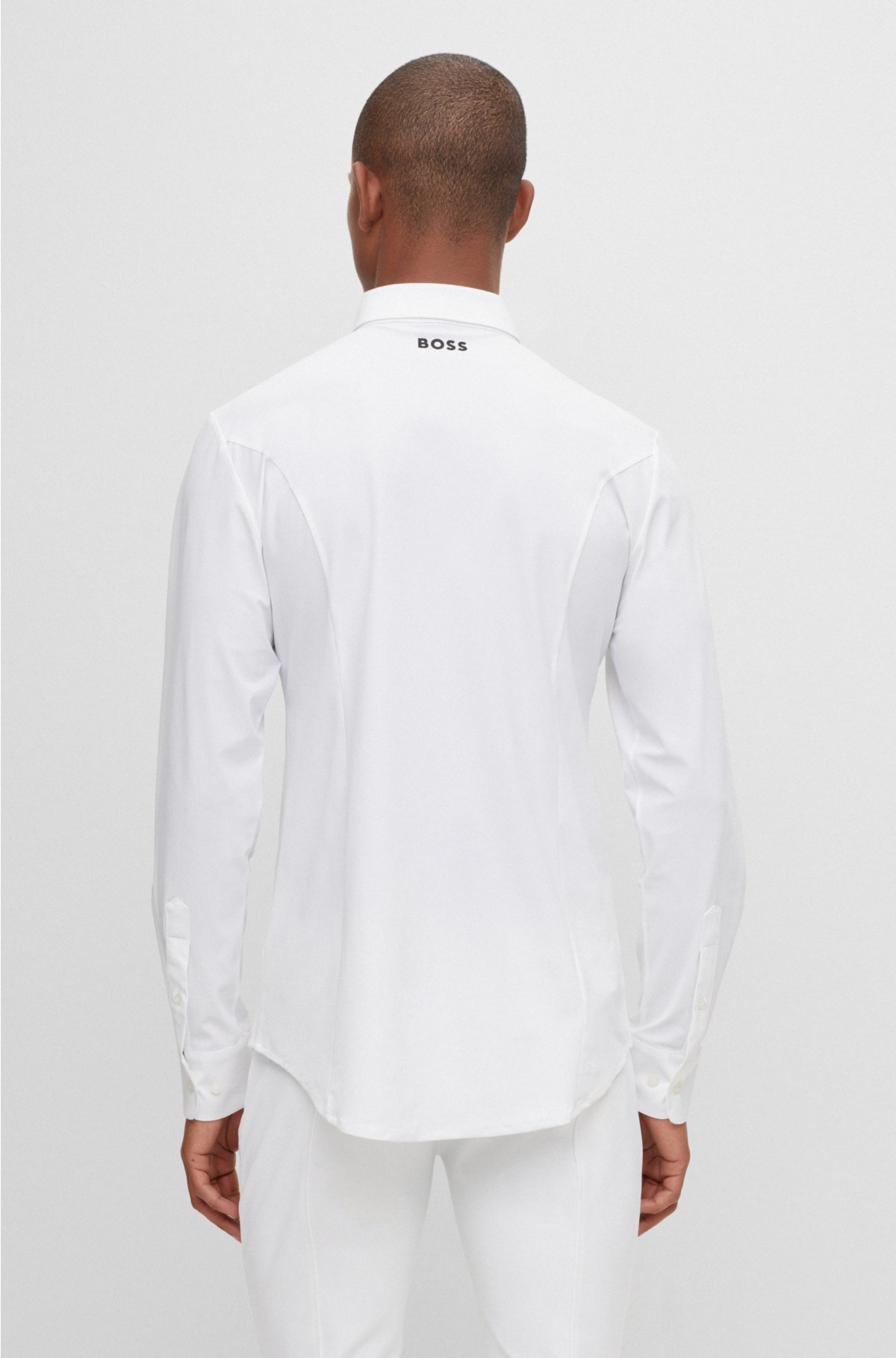 Equestrian slim-fit show shirt in mixed materials, White