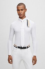Chemise d’équitation avec rayures emblématiques et logo, Blanc