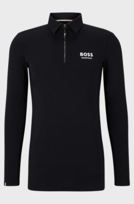 Equestrian training polo shirt in power-stretch material, Black