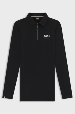 Equestrian training polo shirt in power-stretch material, Black