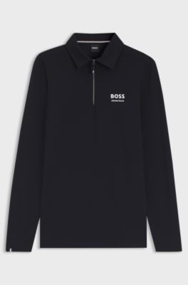 Equestrian training polo shirt in power-stretch material, Black