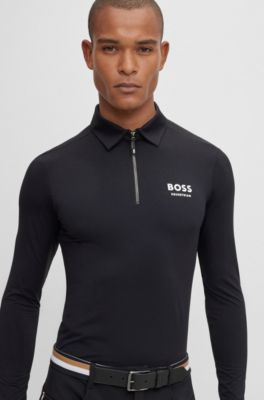 Equestrian training polo shirt in power-stretch material, Black